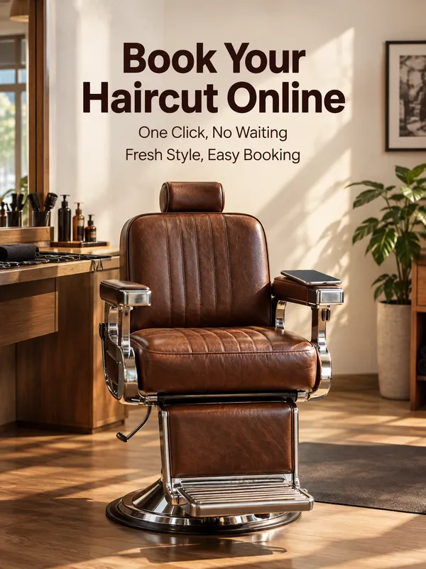 Mobile website banner for a barbershop: book your haircut online