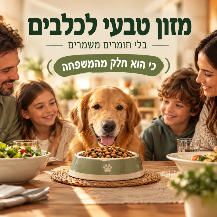 מזון טבעי לכלבים - משפחה וכלב סביב השולחן
