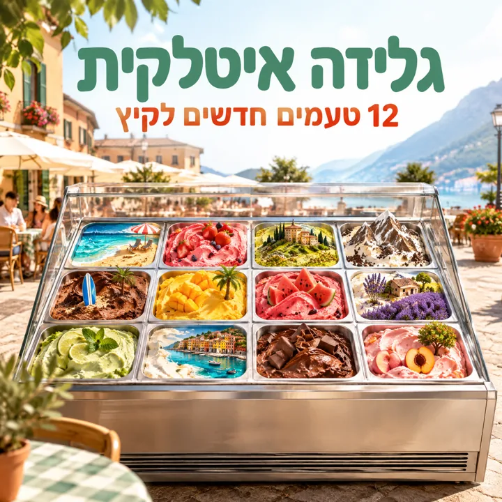 פוסט מעוצב לגלידריה עם כותרת בעברית וצבעוניות של המותג
