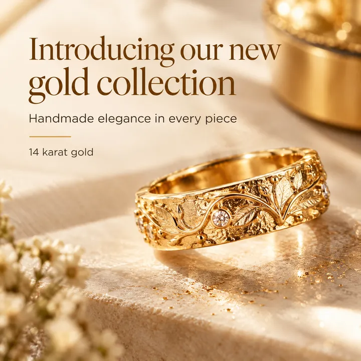 A gold ring in soft light: a new handmade gold collection in 14 karat gold