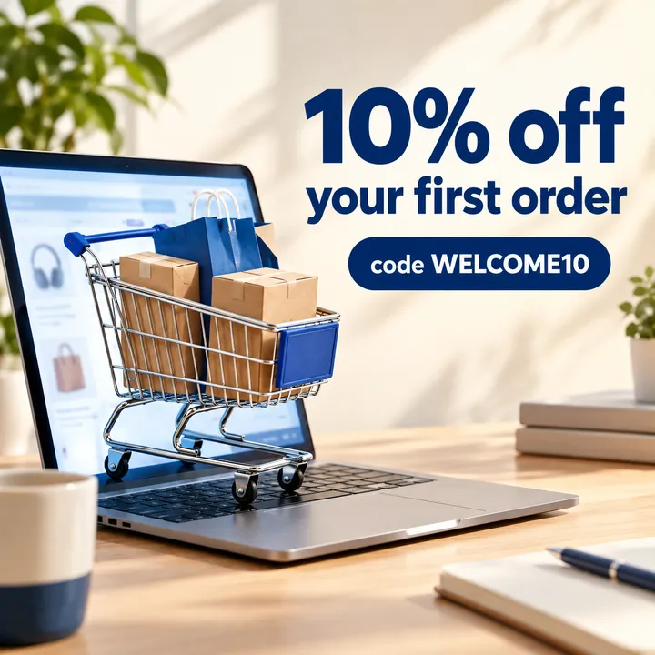 Website popup with 10% off a first order and the code WELCOME10